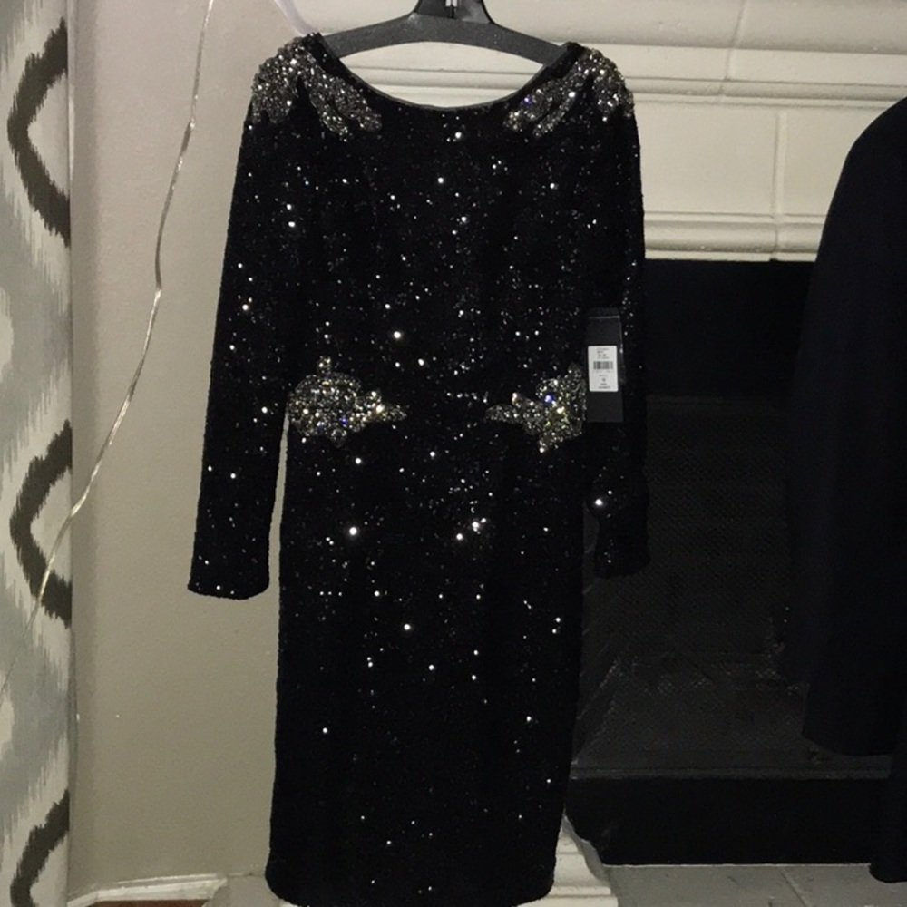 NWT - David Meister Black l/s sequin cocktail dress - Picture 3 of 3